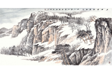 国画雪景图 李国胜四尺横幅山水画《千里雪飘万树花》