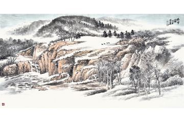 雪景山水图 李国胜四尺横幅作品《瑞雪图》