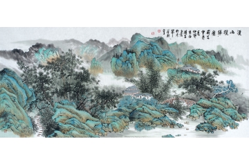 马国立六尺横幅国画作品《溪山揽胜图》