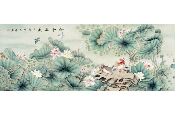 秦宝田新品佳作荷花鸳鸯图《合和美美》