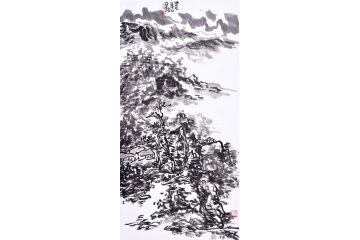 赵亚铭（已故）三尺竖幅山水画作品《焦墨山水之一》