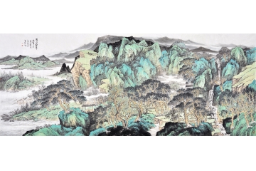 李年付大丈二横幅山水画作品《溪山叠翠》