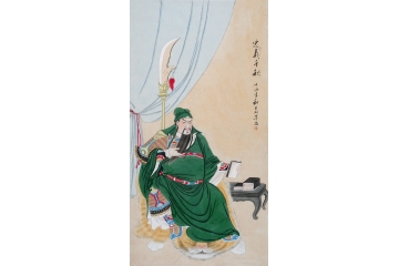 羽墨四尺竖幅关公图《忠义千秋》