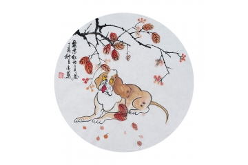 张金凤斗方动物画《霜叶红于二月花》