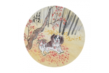 张金凤新品斗方写意动物画《金色时光》