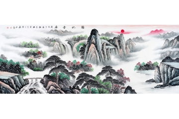 画家李林宏六尺招财迎客山水画《福地安居》