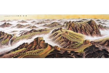 王宁最新力作一丈二金色长城国画《中华之魂》