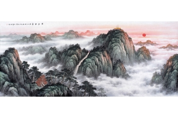五岳之首 王宁最新力作八尺横幅泰山国画《紫气东来》