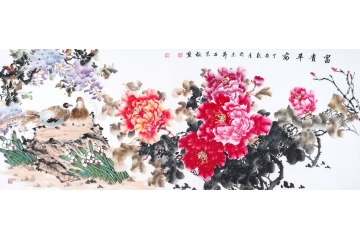 国家一级美术师石荣禄六尺牡丹作品《富贵平安》