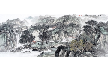龙志军最新青绿山水画作品《山水清音》