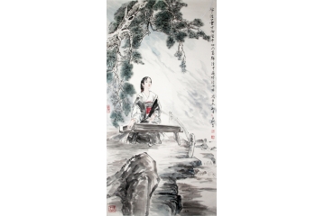 冉文纪六尺竖幅写意人物画《溪口云》