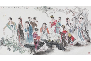冉文纪六尺横幅写意人物画《红楼梦金陵十二钗》