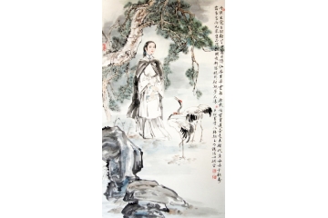 美女图 冉文纪四尺竖幅人物画《丹顶元裳白羽轻》