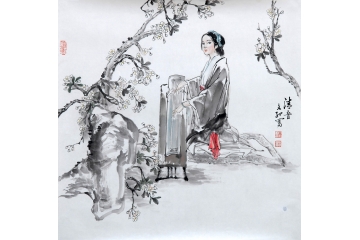 冉文纪斗方写意人物画《清音》
