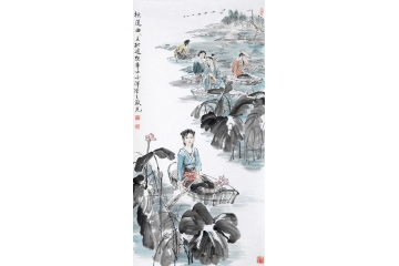 冉文纪四尺竖幅写意人物画《採莲曲》
