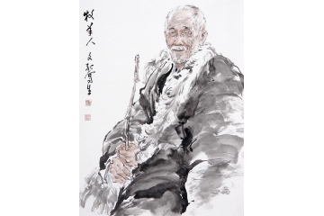 冉文纪写意人物画《牧羊人》