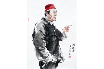 冉文纪写意人物画《红帽子》
