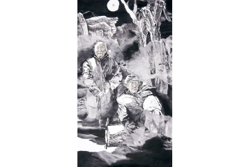 冉文纪写意人物画月夜老人《穷款》