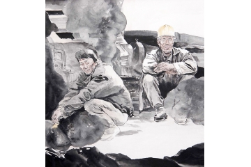 冉文纪斗方写意人物画工人《穷款》