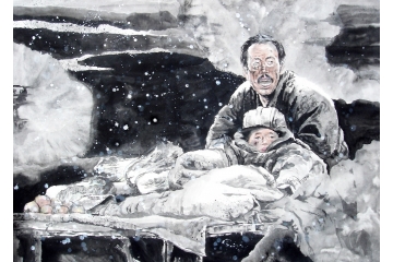 冉文纪写意人物画《雪中情》