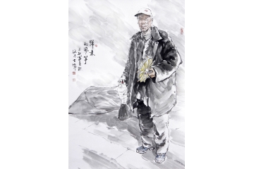 冉文纪写意人物书画作品《归来》