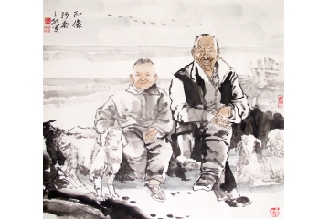 冉文纪写意人物书画作品《印象河套》