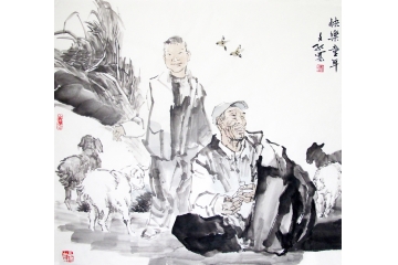 冉文纪写意人物画《快乐童年》