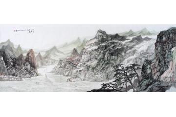 管旺林最新力作国画山水画作品《水天一色伴岚生》
