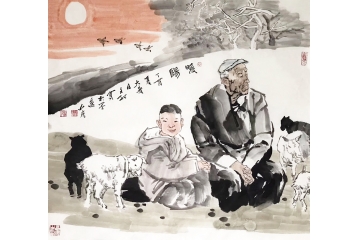 冉文纪写意人物书画作品《暖阳》