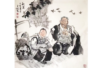 冉文纪写意人物书画作品《秋实》