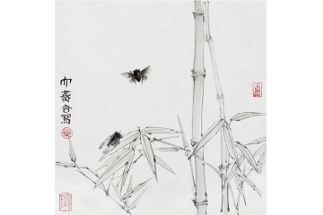 冉文纪斗方写意花鸟画竹子图《步步高升》