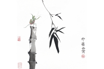 冉文纪斗方写意花鸟画竹子作品《平安图》