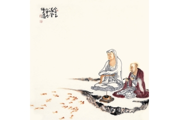 慈云寺禅画院住持演旭斗方人物画《金玉满堂》