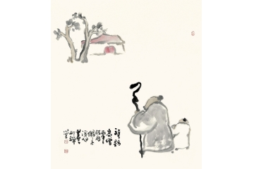 慈云寺禅画院住持演旭斗方人物画《拜访高僧》