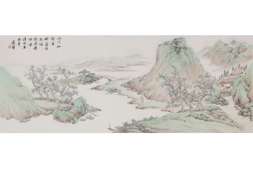 道贤最新写意山水画作品《冰河初解冻 树苏萌新绿》