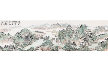道贤最新力作八尺横幅国画《结庐湖山顶 幽居清静中》