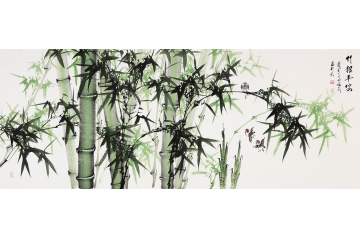 国家一级美术师张利六尺横幅竹子图《竹报平安》