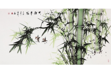 步步高升竹子图 张利新品花鸟画《竹报平安》