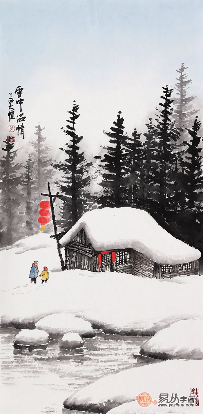 吴大恺最新力作国画雪景山水画《雪中温情》作品来源:易从网