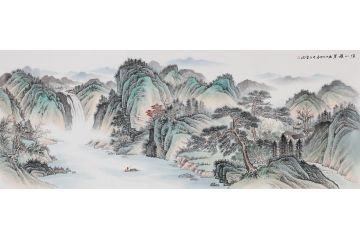 王宁新品力作青绿仿古国画山水画《溪山积翠》