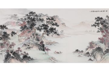 中美协画家王宁新品力作仿古山水画《松韵》