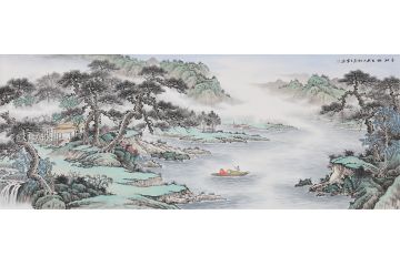 王宁新品力作六尺横幅仿古国画《平湖访友》