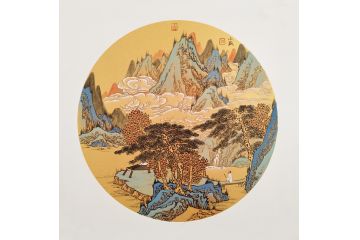 客厅/茶室仿古画 李小跃斗方山水画作品《穷款》