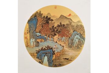 餐厅装饰小画 李小跃新作斗方山水画《穷款》