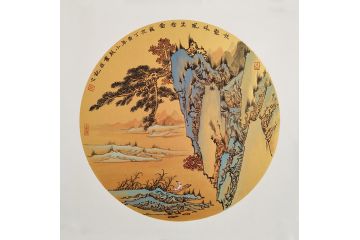 李小跃新品力作仿古斗方画《秋壑林风坐看图》