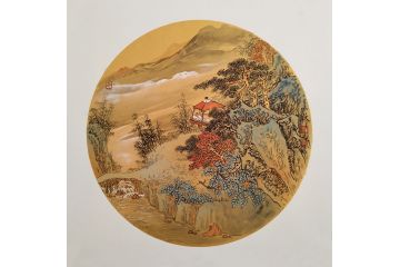 李小跃最新力作仿古斗方山水画《高山闻风声》