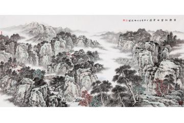 何新起新品六尺横幅山水画《坐听松声起碧涛》