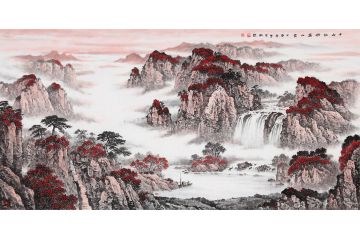 何新起最新力作聚宝盆国画《千山红树万山云》