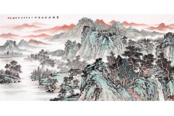 何新起写意新品青绿山水画《翠微深处朝阳明》