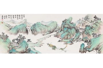 青绿国画 道贤新作六尺横幅山水画《山高接银汉》